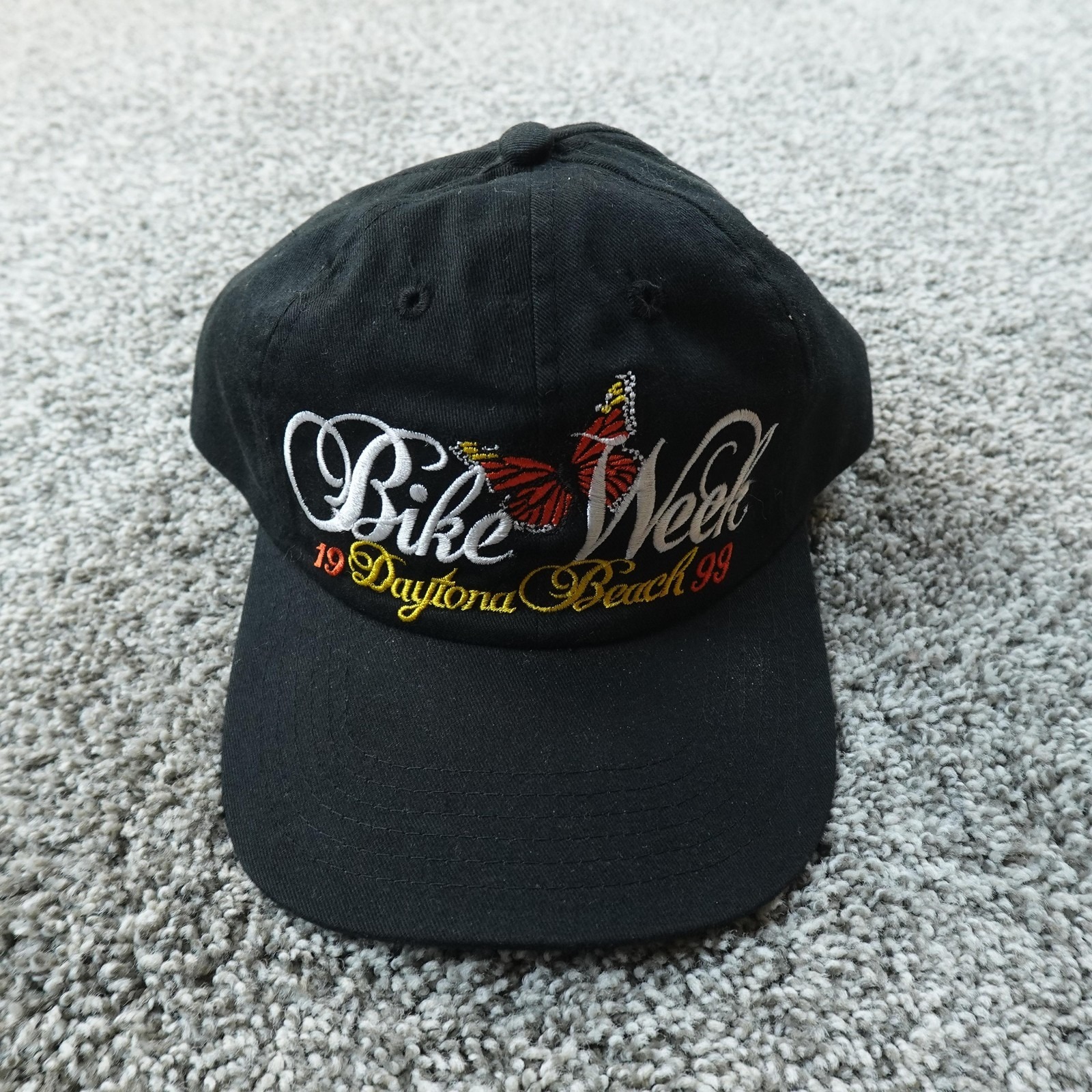 New Vtg Bike Week Hat Cap Mens One Size Black Daytona 99 Strap Back Biker 90s